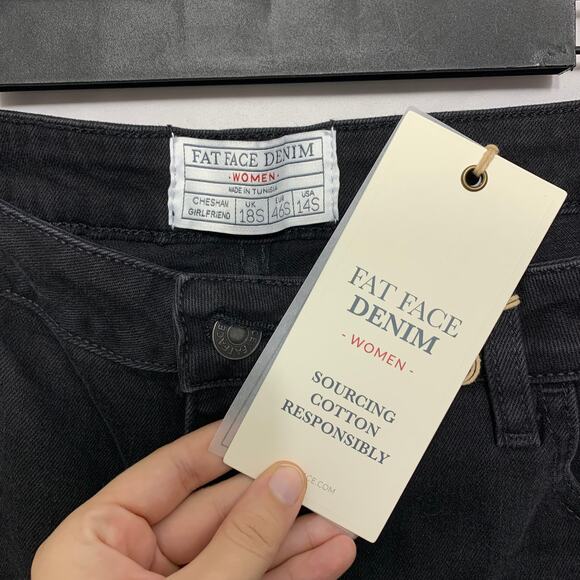 Fat Face Chesham Girlfriend Jeans NWT Women's Sz 14S Black Cotton Blend Stretch - Picture 5 of 8